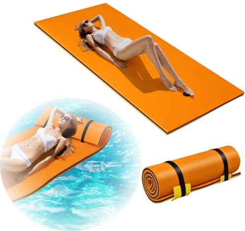 COSTWAY Tappeto Galleggiante per Mare e Piscina Arrotolabile, Materassino Galleggiante in Schiuma con Poggiatesta e Corda, Galleggiante Piscina Resistente