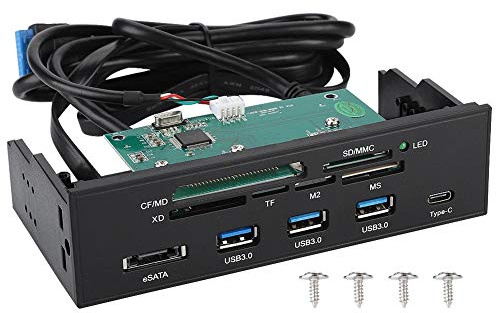 ASHATA Lector de Tarjetas Interno de 5.25 Pulgadas, Panel Frontal de Medios de Tablero multifunción para PC con 3 Puertos USB 3.0/1 Puerto USB 3.1/1 Puerto eSATA y 6 Ranuras para Tarjetas