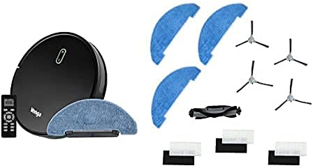 Venga! Robot Aspirateur Laveur, RVC 3000, Noir - avec Kit de Pièces Détachées (4 Brosses Latérales, 1 Brosse Rouleau, 3 Serpillères, 3 Kits Filtres)