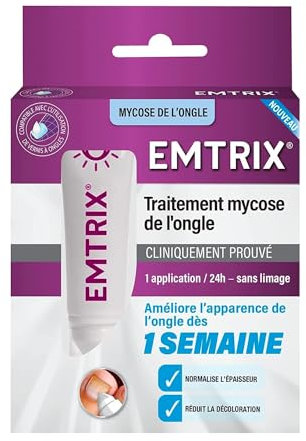 EMTRIX - Traitement Mycose Ongle Pied - Formule Brevetée - Résultat Dès 1 Semaine Cliniquement Prouvé - Réduit La Décoloration, Normalise L'Épaisseur - Sans Limage - Compatible Avec Vernis - 10 ml