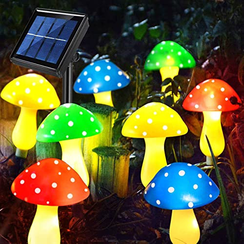Abkshine Set of 8 Solar Mushroom Lights Outdoor Garden, Waterproof Decorative Garden Ornaments for Yard, Lawn, Pathway, Christmas, Walkway, Fence Decorations(LED Mushrooms, Multi-Coloured)