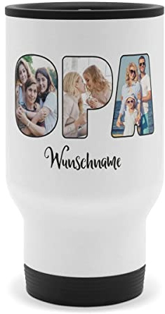 PhotoFancy® - Personalisierter Thermobecher 'Opa' - Isolierbecher to go mit eigenem Foto und Text selbst gestalten