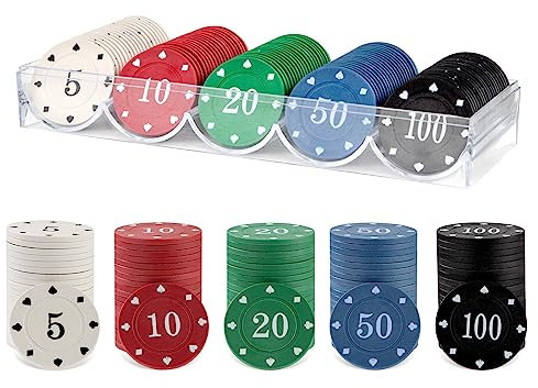 Wisplye Poker Chips Casino Spielchips, 100 Stück Plastik Wertmarken Kartenspiel Roulette Spiel Bingo Chips für Counting Marker Casino Poker Mathematik Lernen Kinderspiele