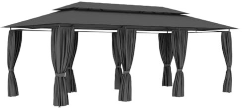 PURADAY Pavillon mit Vorhängen 600x298x270 cm Anthrazit Gartenpavillon Pergola Terrassenü Berdachung Freistehend für Familientreffen Und Verschiedene Outdoor-AktivitäTen Verwendet Werden