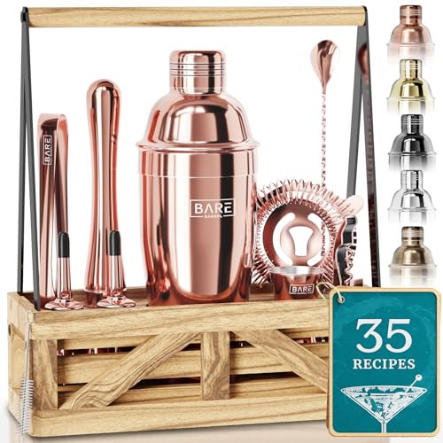 Mixology Barkeeper-Set, Cocktail-Set, 12-teiliges Martini-Cocktail-Shaker-Set, professionelles Barzubehör, Mixwerkzeuge für die Hausbar, Holzständer und Rezeptkarten, Geschenkset für Sie und Ihn