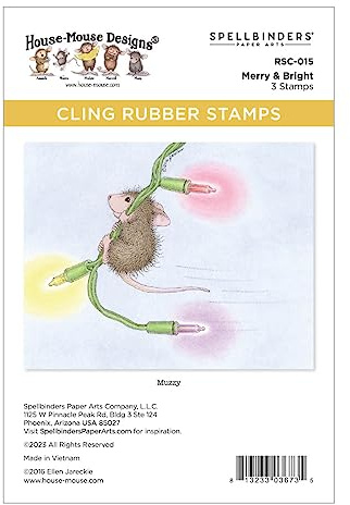 Spellbinders Merry & Bright Cling Rubber Stamp Set from The House-Mouse Holiday Collection, Red