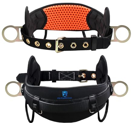 FHFallArrest Safety Harness Climbing Belt - Tongue Buckle Safety Belt With Ventable & Moisture-Wicking Waist Pad and 2 Side D-Rings Personal Fall Protection Safety Belt for Work Positioning Restraint