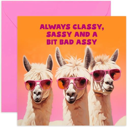 Old English Co. Lustige Geburtstagskarte für Sie – Always Classy Sassy and Bad Assy Lama-Geburtstagskarte für Frauen – Geburtstagskarte für weibliche Freundin – lustige Alpaka-Geburtstagskarte für