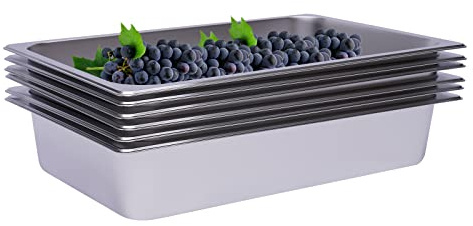 NadineDutol 6 x Gastronormbehälter GN Behälter,Stapelbar Edelstahl Geeignet Behälter 2/3 1/4 1/3 1/2 Verschiedene Tiefen für Chafing Dish,Bain Marie,Saladette (1/1 Größe(100mm))