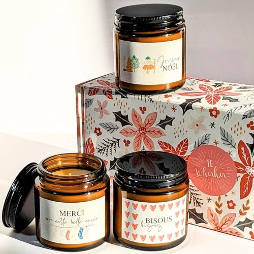 Caja de 3 velas grandes perfumadas Feliz Navidad - Gracias por este hermoso año - besos | Regalo de agradecimiento, Vela navideña