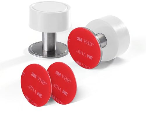 2 Pack Self-Adhesive Door Stop 2-in-1 Installation, Stainless Steel Door Stoppers for Floor, Door stoppers for skirtings 3M VHB or Screws, Noise Dampening Rubber, Wall Mounted Door Stops Indoors White