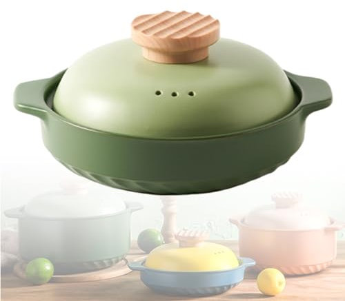 Olla sopera de gran capacidad, Olla de barro Pentola Di Terre Acotta Mate Doble Auricer Olla para cocinar estofados Olla sopera de cerámica Olla de barro para cocinar y comer en familia (Color : Gree