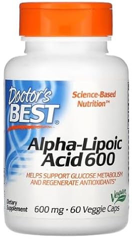 Doctor's Best - Ácido Alfa Lipoico 600mg - Potente Antioxidante, Apoyo Metabólico, 60 Cápsulas Vegetales