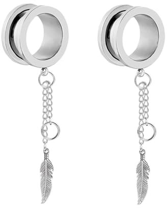 Wycian Flesh Tunnel, Tunnel Silber 14mm 9/16 Inch Anhänger Edelstahl Runder Blattanhänger mit Kette für Valentinstag Ohr Tunnel Edelstahl 2Er Schmuck