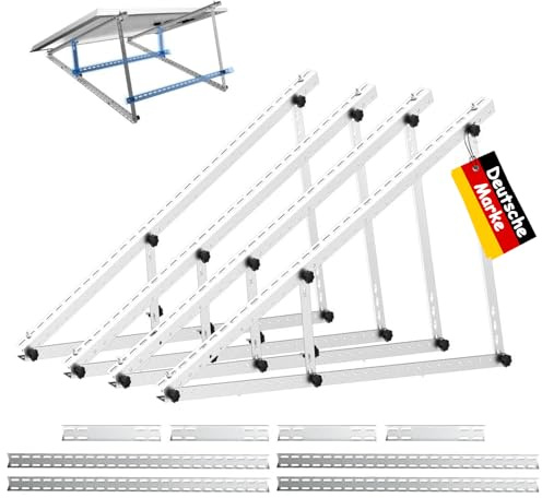 2 set 118CM Verstärkte Solarpanel Halterung Alu balkonkraftwerk halterung | Montagewinkel 0-90° Solarpanel-Montagesatz für 100W-800W, Geeignet für Flachdächer Wände Wohnwagen Boote
