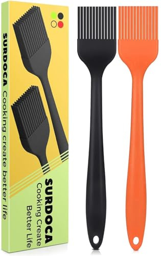 SURDOCA Pennello da cucina in silicone, pennello da pasticceria - 2P 20,8 cm Resistente ad alte temperature, antiaderente, pennelli per cucina, design a nucleo in acciaio inossidabile, senza BPA