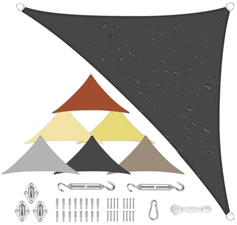 Sichtschutz Sonnensegel Wasserdicht Dreieckigig 3x4x5m aus PES-Polyester 95% UV-Schutz Witterungsbeständig Reißfest Viele Größen und Farben mit Befestigungsset für Terrasse Garten, Anthrazit