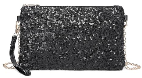 Miss Lulu Damen Fashion Pailletten Tasche Mini Clutch kleine Damen Kettentasche Umhängetasche für Hochzeiten, Dates und verschiedene Anlässe mit goldener Kette