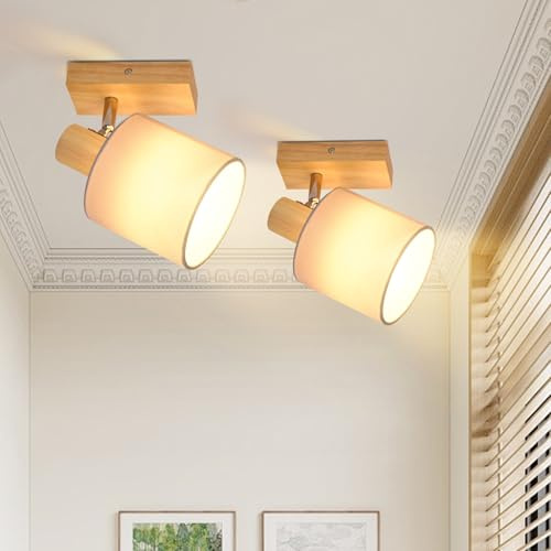 Lichtmaler Deckenlampe 1 Flammig Holz Flurlampe Deckenleuchte | Deckenstrahler E14 MAX 40W Deckenspots Strahler Vintage Schwenkbar 350° Flur Schlafzimmer Ohne Leuchtmittel, 2 Stück