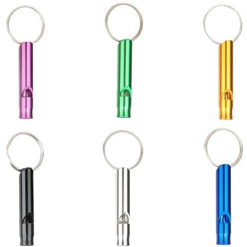 Fc'Noqgn 6Pcs Sifflet de Signal Sifflet Métal Haute Décibel Sifflet d'urgence de Survie en Plein Air en Aluminium Petit Sifflet Extérieur avec Porte-clés pour Sport Arbitre Randonnée Camping Escalade