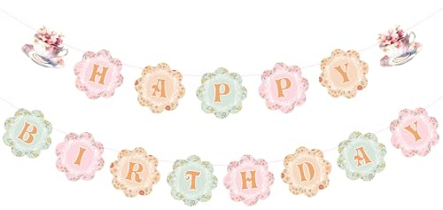 UNIIDECO Cartel floral de feliz cumpleaños, rosa, 4,6 m, papel, rectangular, multicolor, margaritas