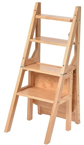 JYHHGDS Klappbarer Leiterstuhl mit 4 Ebenen, 3-in-1-Trittleiter aus Holz, multifunktionaler Tritthocker, großes Ausstellungs- und Lagerregal für Zuhause, Bibliothek (B)