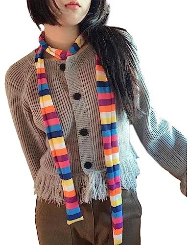 Maxtonser Sciarpa Donna Cool Girl Striscia Lunga Sciarpe a Maglia in Tessuto alla Moda Unisex Street Casual Neckerchief Blu con Strisce Arcobaleno