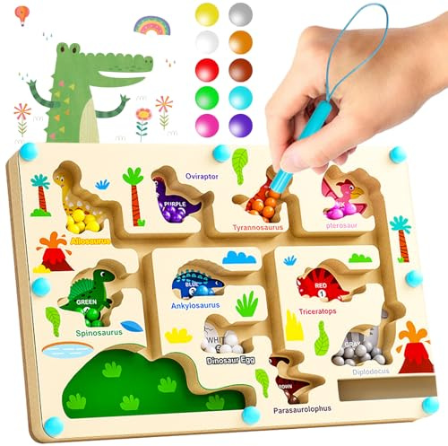 DOWNDRIFT Magnetspiel Labyrinth Dinosaurier Spielzeug ab 2-6 Jahre Mädchen Jungen Magnetspiel Kinder Motorikspielzeug Magnet Spiel Kinderspielzeug Magnetic Spiels Bunte Block Spiel für Kinderspielzeug