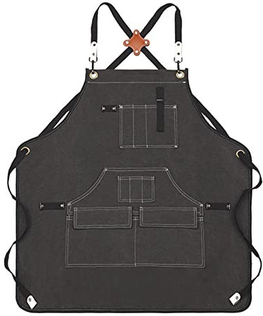BCJMKDX Schürze, Schürzen for Männer, Unisex, God Kvalitet, Arbeitsschürze aus Segeltuch, Tischlerschürze mit Werkzeugtasche for Werkstatt, Küche, Garten(Black)