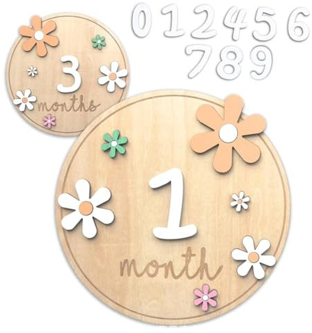 FEQDWOX Meilensteinkarten Baby, Holz-Meilensteinscheiben für Neugeborene, Monatliche Meilensteinkarten für Babys, perfekte Fotografie-Requisiten, um das Wachstum des Babys festzuhalten