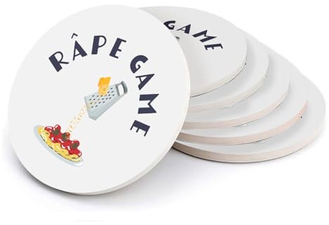 sous Verre Ronds en céramique - Râpe Game Jeu de Mot Humour Fromage Rap - Lot de 6 (108 x 108 mm)