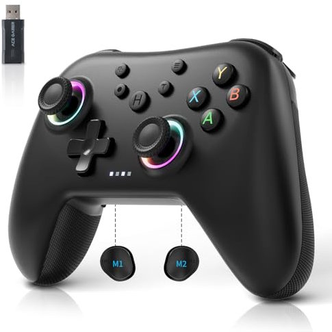 AceGamer Aurora 2.4G Bluetooth Controller Senza Fili per PC Windows/Switch/Stem/Ios/Android,Gamepad PC con a Effetto Hall, Pulsante Posteriore Programmabile, Attuatore Lineare Risonante (nero)