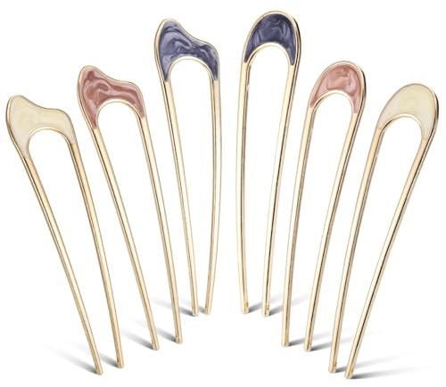 Huiguli 6 Stück French Hair Pin, U-Förmige Haarnadel Exquisite Twist Hair Pin Metall, Brötchen Haarschmuck für Frauen und Mädchen Styling-Haar-Accessoires für Alle Haartypen