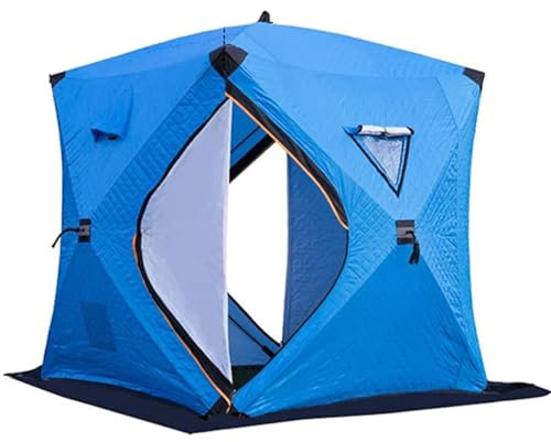 XNYXLPP Isoliertes Eisangelzelt für 3–5 Personen, Pop-up-Hub-Stil, Eisangel-Unterstand, tragbares Eisangel-Shanty-Eishaus mit Tragetasche, thermisches Winter-Eishaus (Blue 180X180X210cm)