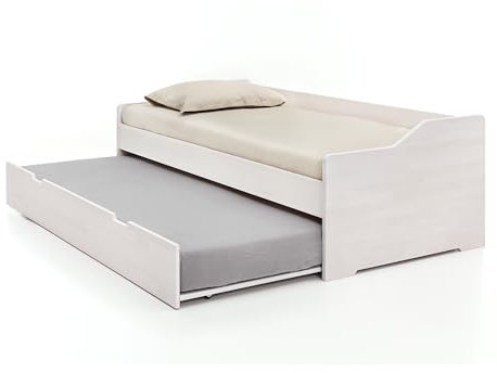 WOODLIVE DESIGN BY NATURE Massivholz-Gästebett aus Kernbuche weiß, ausziehbares Doppel-Bett, als Jugend- & Kinderbett verwendbar, Funktionsbett aus Holz, Bett 90 x 200 cm (inkl. 1 x Lattenrost starr)