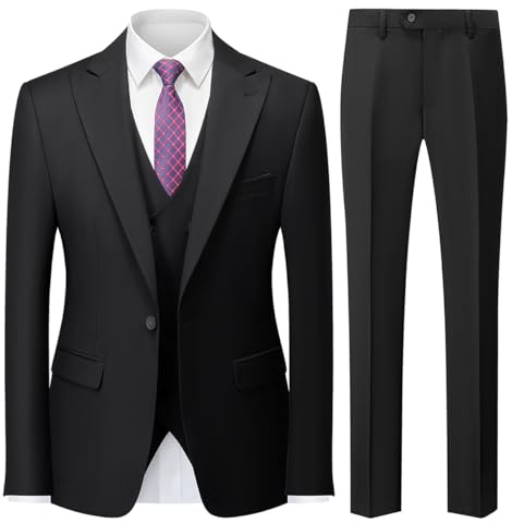 MODFUL Mens Suits 3 Piece One Button Wedding Tuxedo | Slim Fit Business, Blazer Waistcoat Trousers Set