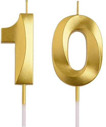 Diamond Gold Number Birthday Candles, Gold Number Candles, Cake Candle, Birthday Candles Numeral Candles Cake Topper Decoration for Birthday Party Wedding Anniversary Celebration Supplies (10)