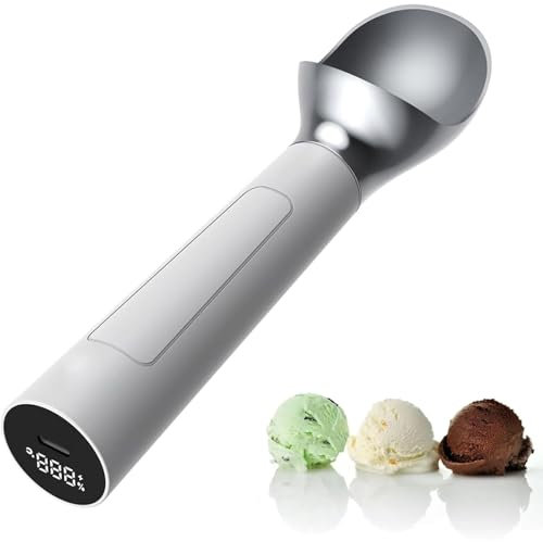 Smart Heated Ice Cream Scoop,Auto-Heating Dessert Scooper with LED Display & IP67 Waterproof - 2oz Precision Portion Control, Ideal for Catering Services & Ice Cream Enthusiasts (White) Michelin