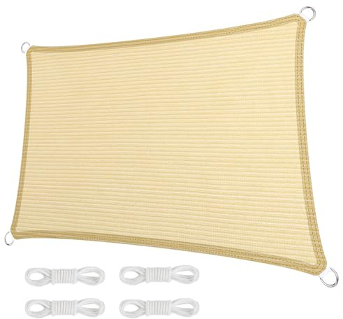 Tenda da Sole Telo Parasole 190 x 300 cm Protezione Solare Anti UV Rettangolare Rete Ombreggiante da Giardino con Fune e Anello D per Cortile Patio e Campeggio, Color Crema