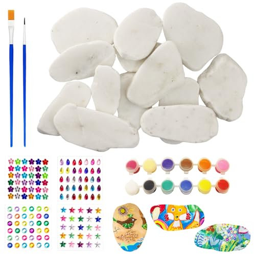 MoguGo 20 Stück 3-8CM Steine zum Bemalen Natürliche Flusssteine mit Glitzersteine Selbstklebend Kies Dekosteine Kieselsteine zum Bemalen Strand Kiesel für Dekoration DIY-Projekte