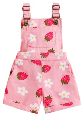 Geagodelia Kid Toddler Girl Dungarees Shorts | Strawberry, Floral Print, Baby Casual Dungarees, Denim Overalls Shorts, Baby Girl Summer Clothes, Baby Girl Gifts