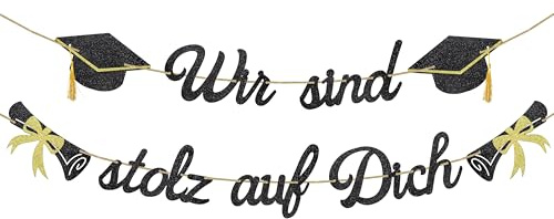 2026 Graduation Deko Girlande, Wir sind stolz auf Dich Abschlussdeko Banner | Glitzer Bachelor Hut Hängedeko für Abitur, Bachelor und Master Graduation Abschlussparty Dekoration in Schwarz