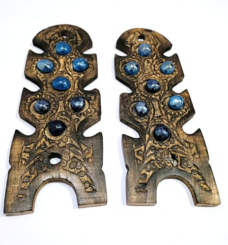RK NAUTICAL INSTRUMENT Lot de 2 panneaux muraux décoratifs en bois avec pierres précieuses bleues sculptées