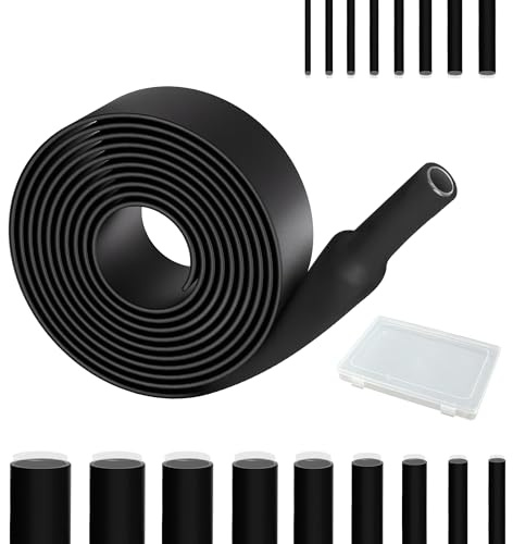 Tuyau thermorétractable, 18m gaine termo-rétractable Set, gaine retractable pour fil electrique，gaine thermique noir，Utilisé pour les câbles de téléphonie mobile, les fils, le bricolage