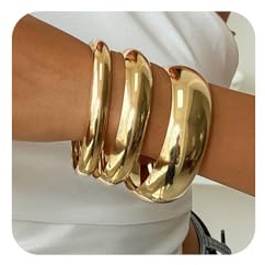 XFSRG Armband Damen Elegantes Design Hochglanz Breites Armreif Set für Alltag und Party (Gold)