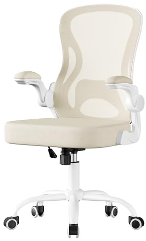 SONGMICS kontorsstol, skrivbordsstol, ergonomisk nätstol, med dubbelskiktsnät, sandbeige OBN042LH02
