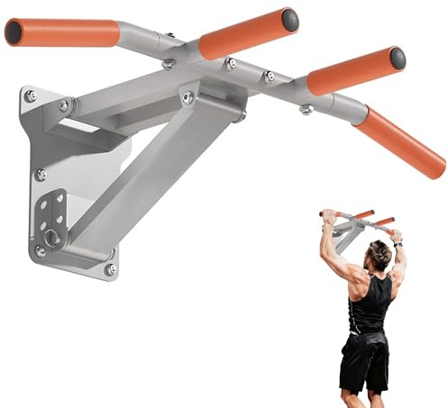 GuuG Barra per Trazioni da Muro: Regolabile in Altezza Sbarra Trazioni a Parete Multi-Grip Pieghevole Multifunzione per Casa, Fitness e Esercizi Forza - Pull Up Bar per Allenamento a Casa Argento