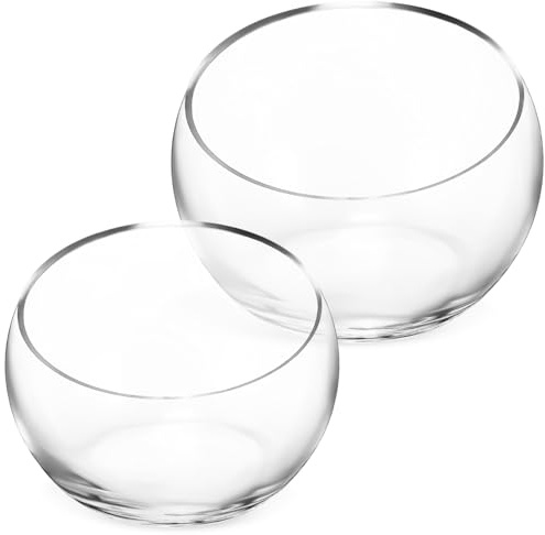 POPETPOP 2 pièces Lot de Pots de Fleurs Verre Transparent pour Plantes Hydroponiques Cache-Pots Ronds Demi-Lune avec Ouverture Biseautée Vases Modernes pour Plantes et Décoration
