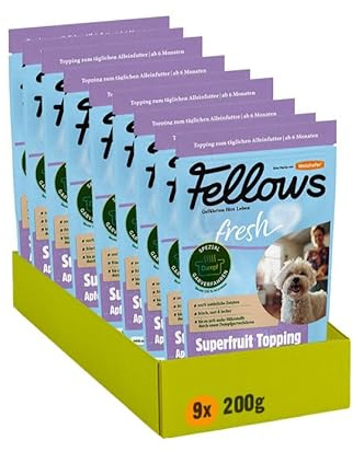 Fellows Superfruit Topping für Hunde - Ergänzungsfuttermittel mit Apfel, Birne, Heidelbeere, vegetarisch, fördert Flüssigkeitsaufnahme, Vitaminboost, als Hunde EIS geeignet, Barf-geeignet, 9 x 200 g