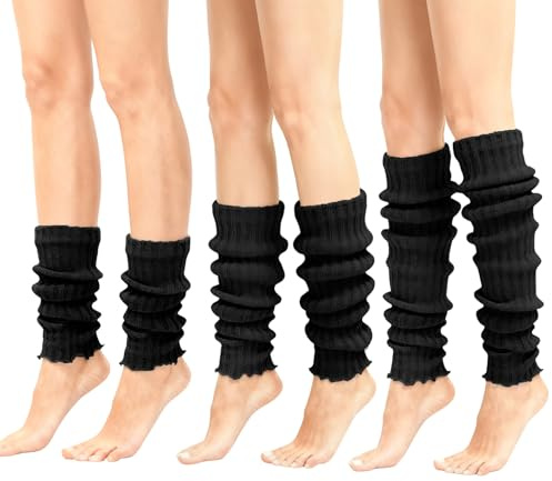 DOINEUFL Jambières tricotées pour femmes et enfants – Noir, blanc crème, gris – Manchettes tendance pour femmes pour les années 80/Y2K/ballet/patinage sur glace, Noir , 40，50，70